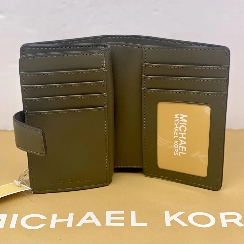 Michael Kors Multicolor Patterned Bifold Medium Wallet Olive